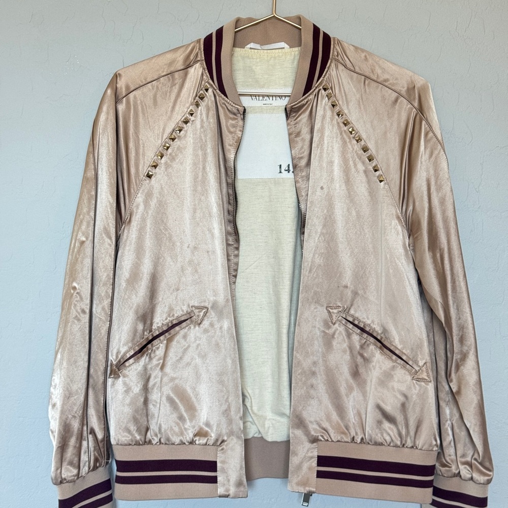 Valentino Cream Bomber Jacket with rockstud Accents
